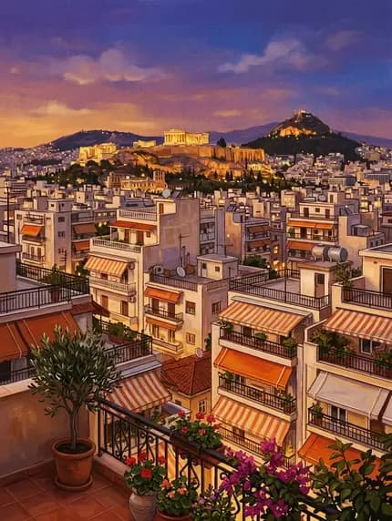 Greek - Athens Rooftops at Dusk